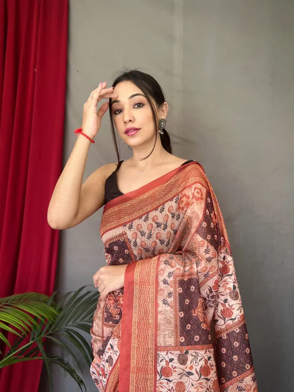 Light_Brown_Kashmiri_Digital_Printed_Cotton_Silk_Saree_With_Blouse_Piece_Attached